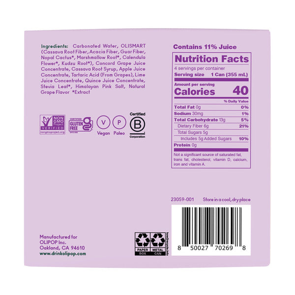OLIPOP Prebiotic Soda, Classic Grape, Shelf Stable