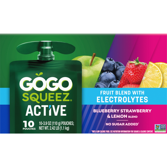 GoGo Squeez Active Electrolyte Blueberry Strawberry & Lemon Fruit Blend