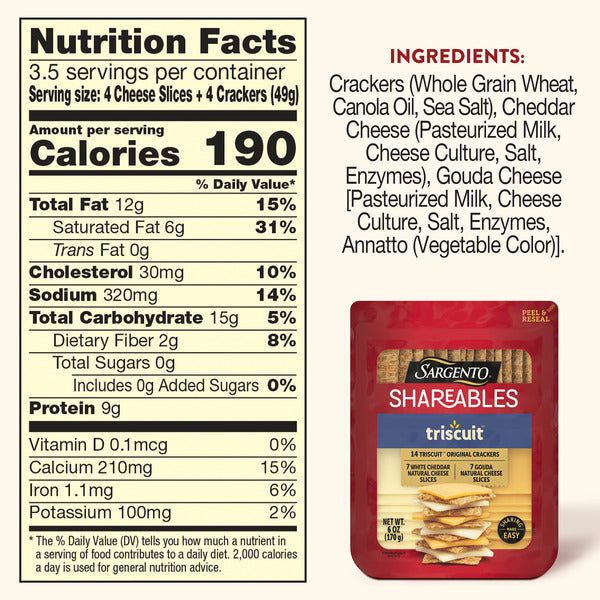 Sargento Shareables Natural White Cheddar & Gouda Sliced Cheese with Triscuit® Original Crackers Cheese Tray