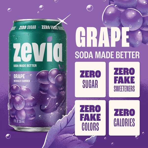 Zevia Soda, Zero Sugar, Grape