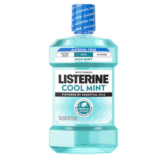 Listerine Cool Mint Alcohol-Free Mild Mouthwash for Bad Breath, Mild Mint, 1.5 L