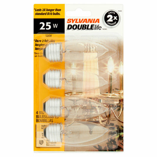 Sylvania Double Life 25w Standard Base B10 Bulbs