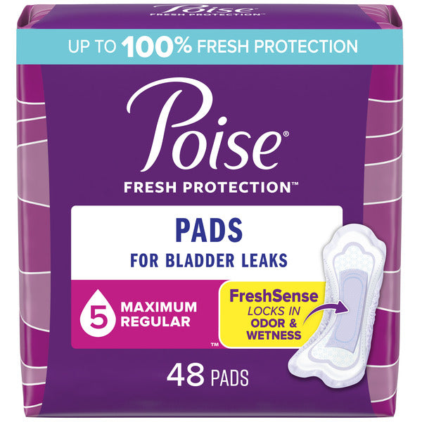 Poise Incontinence Pads, Maximum Absorbency, Regular Length