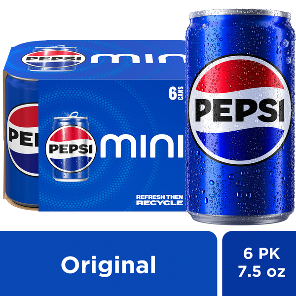 Pepsi Mini Soda Cola 7.5 Fl Oz 6 Count
