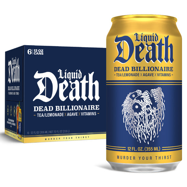 Liquid Death Iced Black Tea, Dead Billionaire
