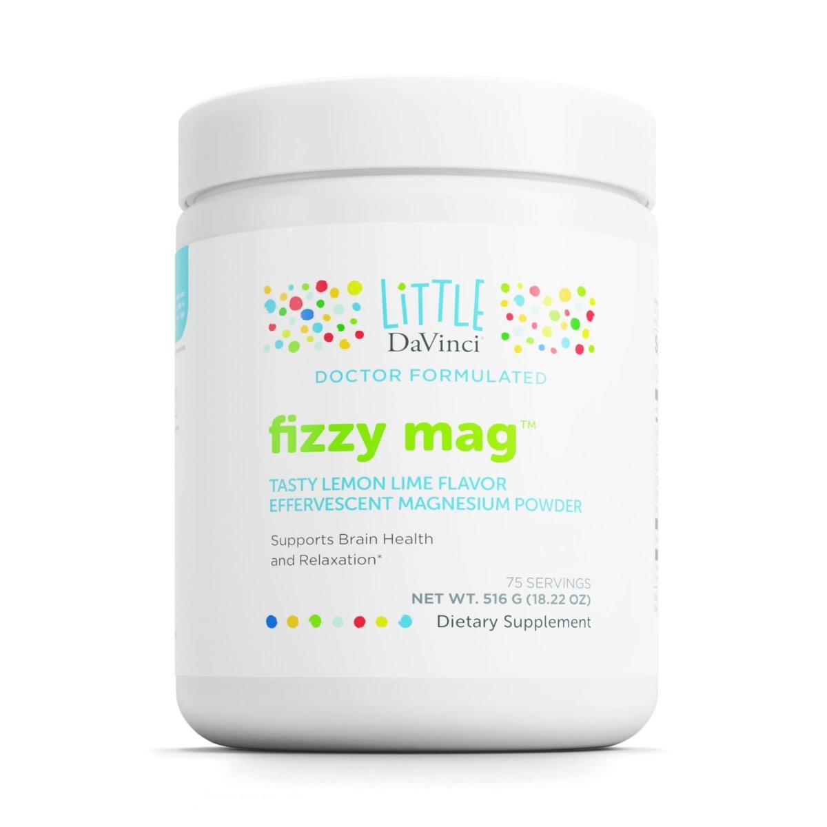 Little DaVinci Fizzy Mag - Effervescent Magnesium Supplement for Kids to Support Brain Health, Relaxation and Behavior - Lemon Lime Flavor - 516 g, 75 Servings