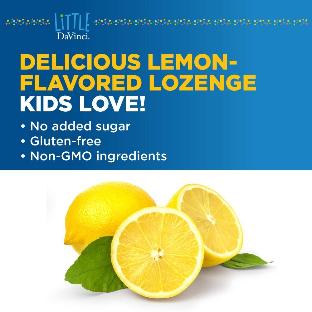Little DaVinci Immuni-z - Kids Zinc Lozenge to Support Immune Health, Throat Tissue, Brain Health and Development, Sleep and Focus - Lemon Flavor - 60 Lozenges