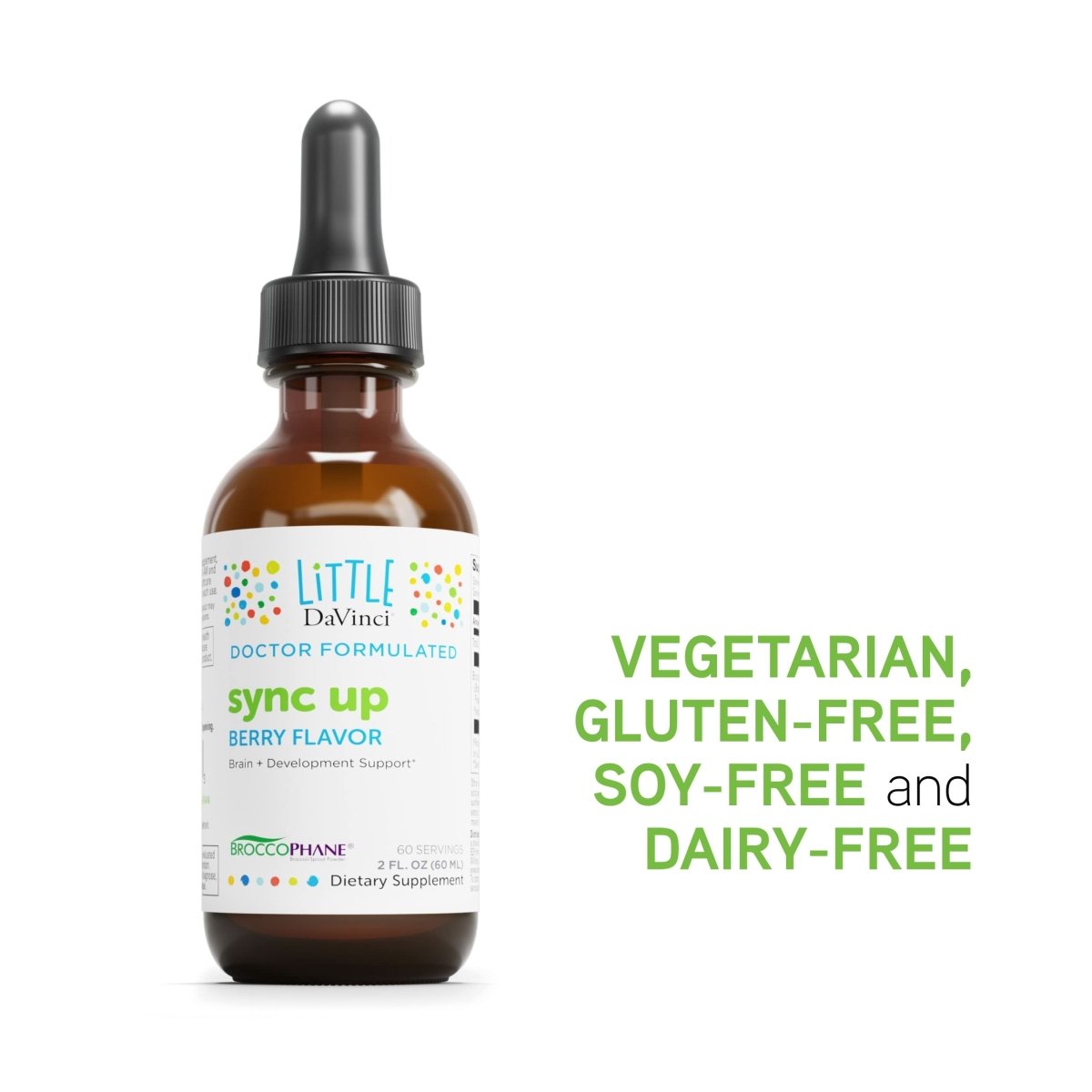 Little DaVinci Sync Up - Liquid Supplement for Kids to Support Cognitive Function, Social Interaction, Focus and Immune Response - Berry Flavor - 60 ml, 60 Servings