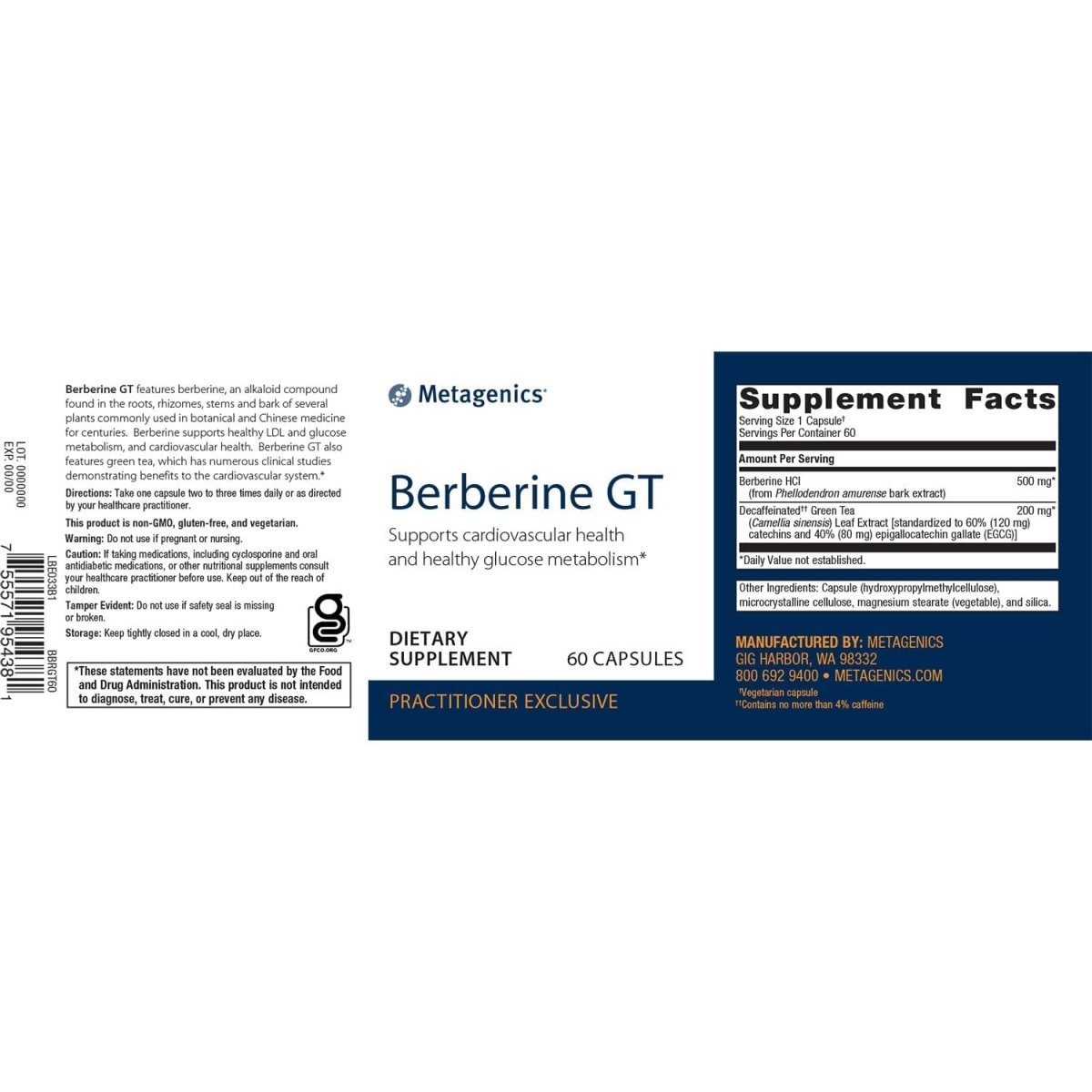 Metagenics Berberine GT - Supports Cardiovascular Health and Healthy Glucose Metabolism 60 Count