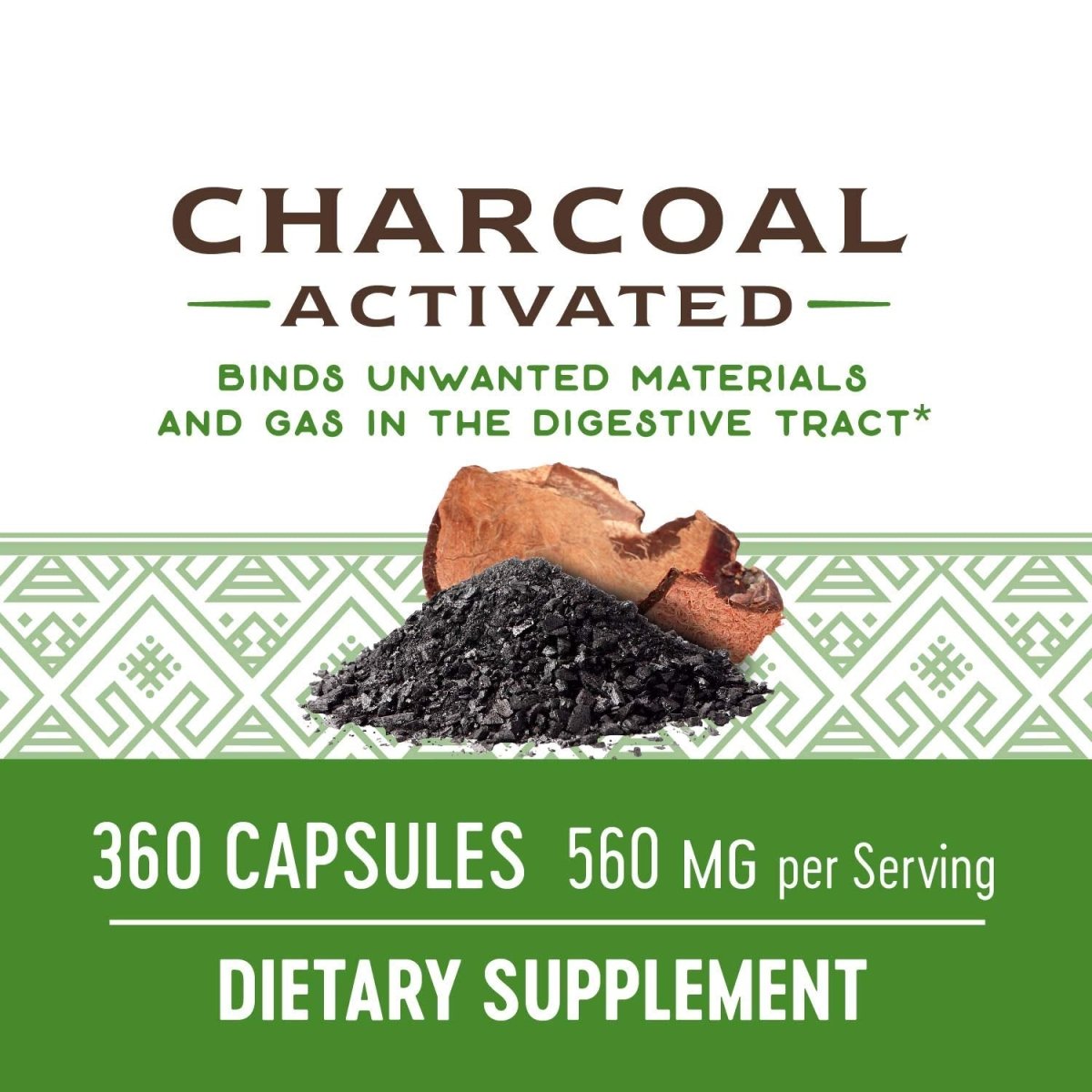 Nature's Way Activated Charcoal, Binds Unwanted Materials and Gas, 560mg per Serving, 360 Capsules