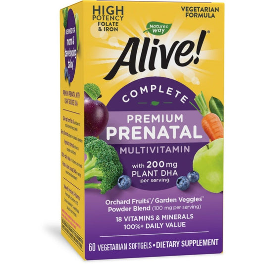 Nature's Way Alive! Complete Premium Prenatal Multivitamin for Women, Healthy Eye and Brain Development, 60 Vegetarian Softgels