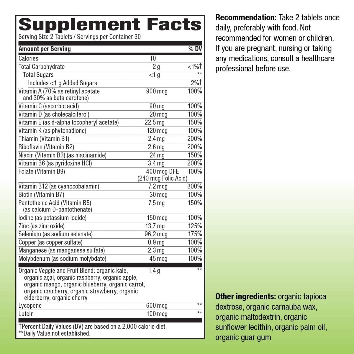 Nature's Way Alive! Garden Goodness Men's Multivitamin, One Serving of Veggies and Fruits, High Potency B-Vitamins, 60 Tablets
