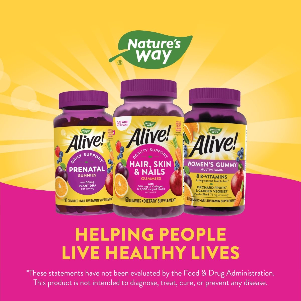 Nature's Way Alive! Hair, Skin & Nails Gummies, with Biotin and Collagen, Beauty Support, 60 Strawberry Flavored Gummies
