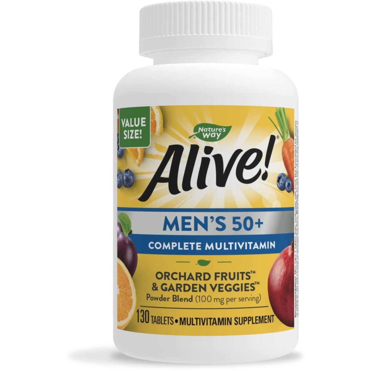 Nature's Way Alive! Men's 50+ Complete Multivitamin - Comprehensive Support for Multiple Body Systems - High Potency B-Vitamins - 130 Tablets