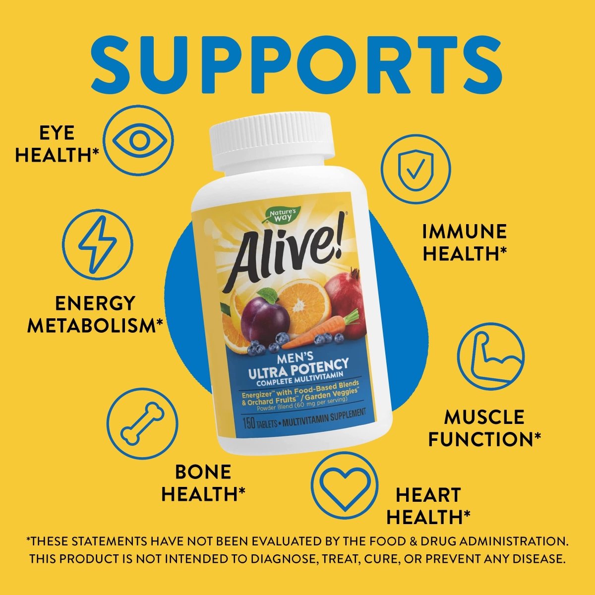 Nature's Way Alive! Men's Ultra Potency Complete Multivitamin, High Potency B-Vitamins, Energy Metabolism, 150 Tablets