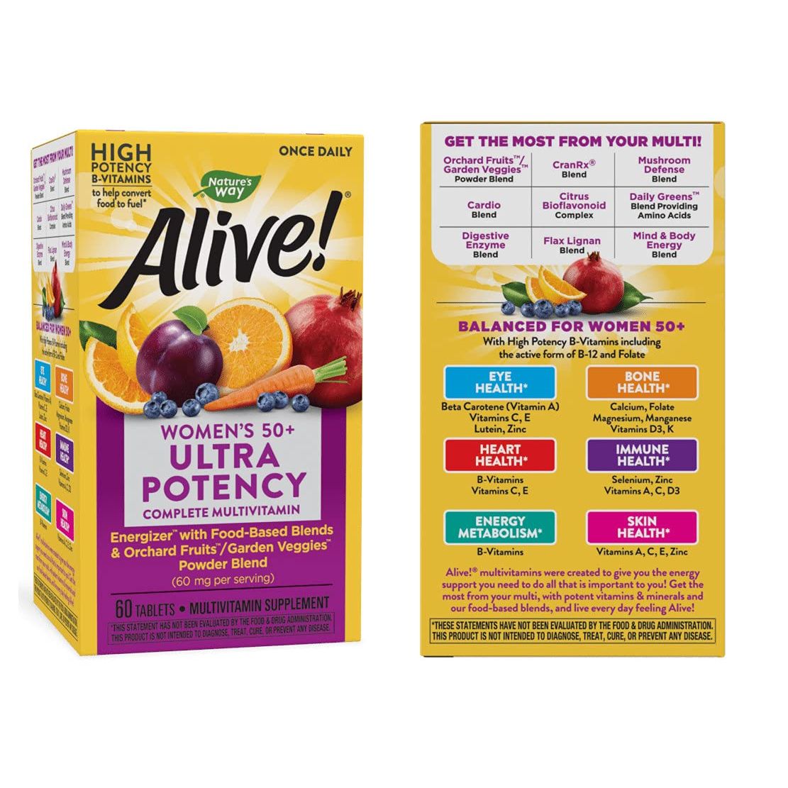 Nature's Way Alive! Once Daily Women 50+ Once Daily Men 50+ Ultra Potency Multivitamin Dietary Supplement (60 Tablets) 1 Bottle of Each Total 2 Bottles