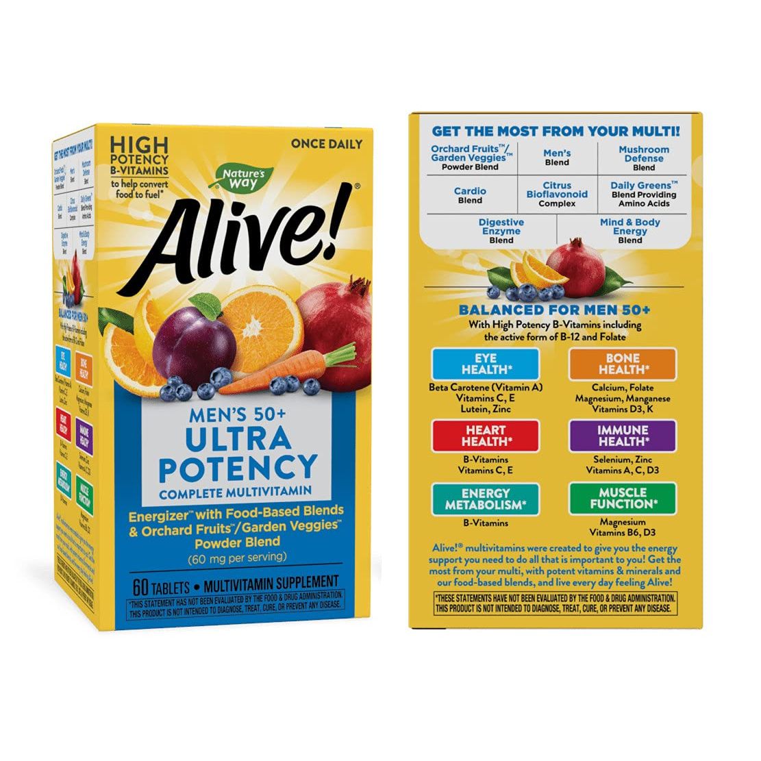 Nature's Way Alive! Once Daily Women 50+ Once Daily Men 50+ Ultra Potency Multivitamin Dietary Supplement (60 Tablets) 1 Bottle of Each Total 2 Bottles