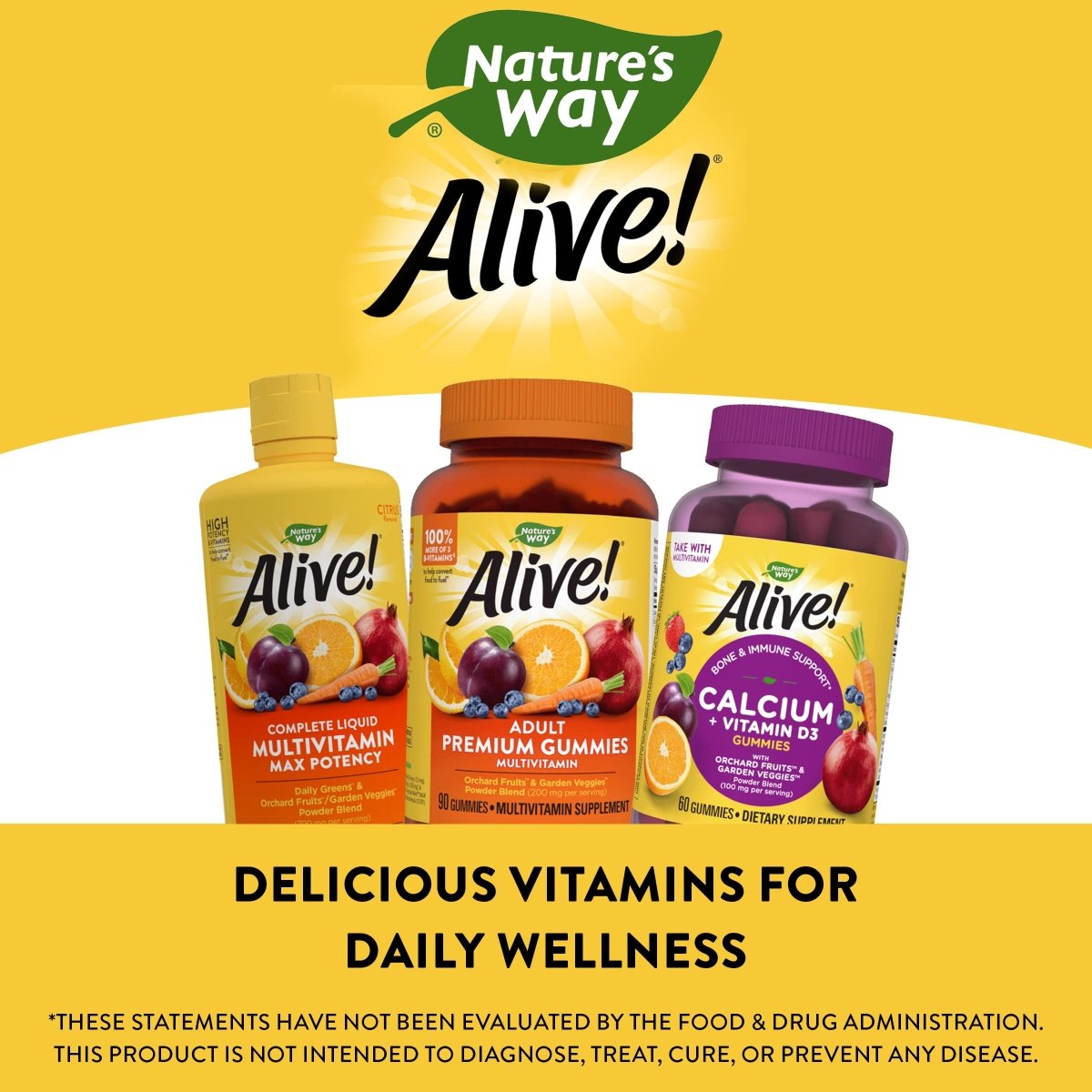 Nature's Way Alive! Premium Calcium + D3 Gummies, Supports Healthy Bones & Muscles, Strawberry and Raspberry Lemonade Flavored, 60 Gummies