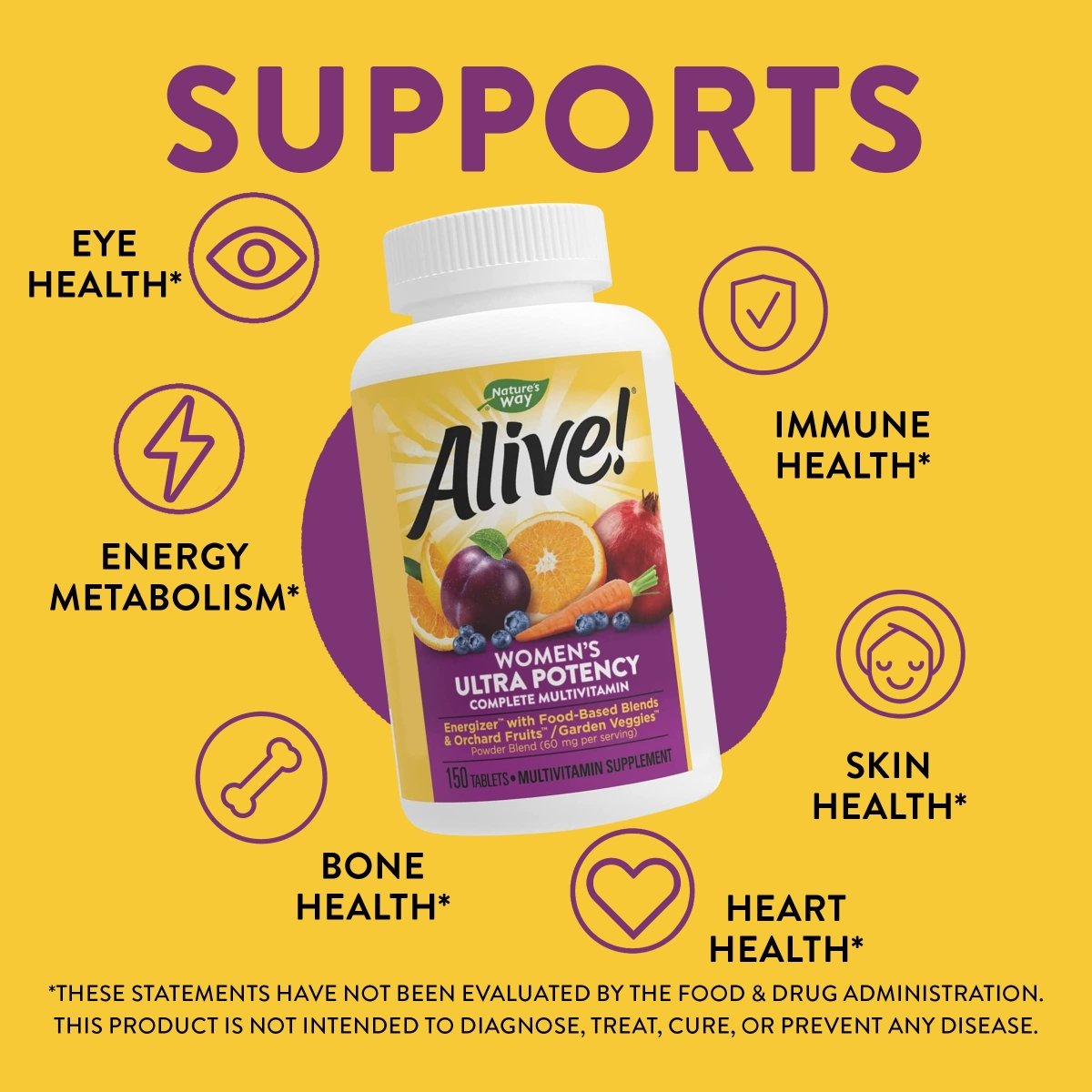 Nature's Way Alive! Women's Ultra Potency Complete Multivitamin, High Potency B-Vitamins for Women, Energy Metabolism, 150 Tablets