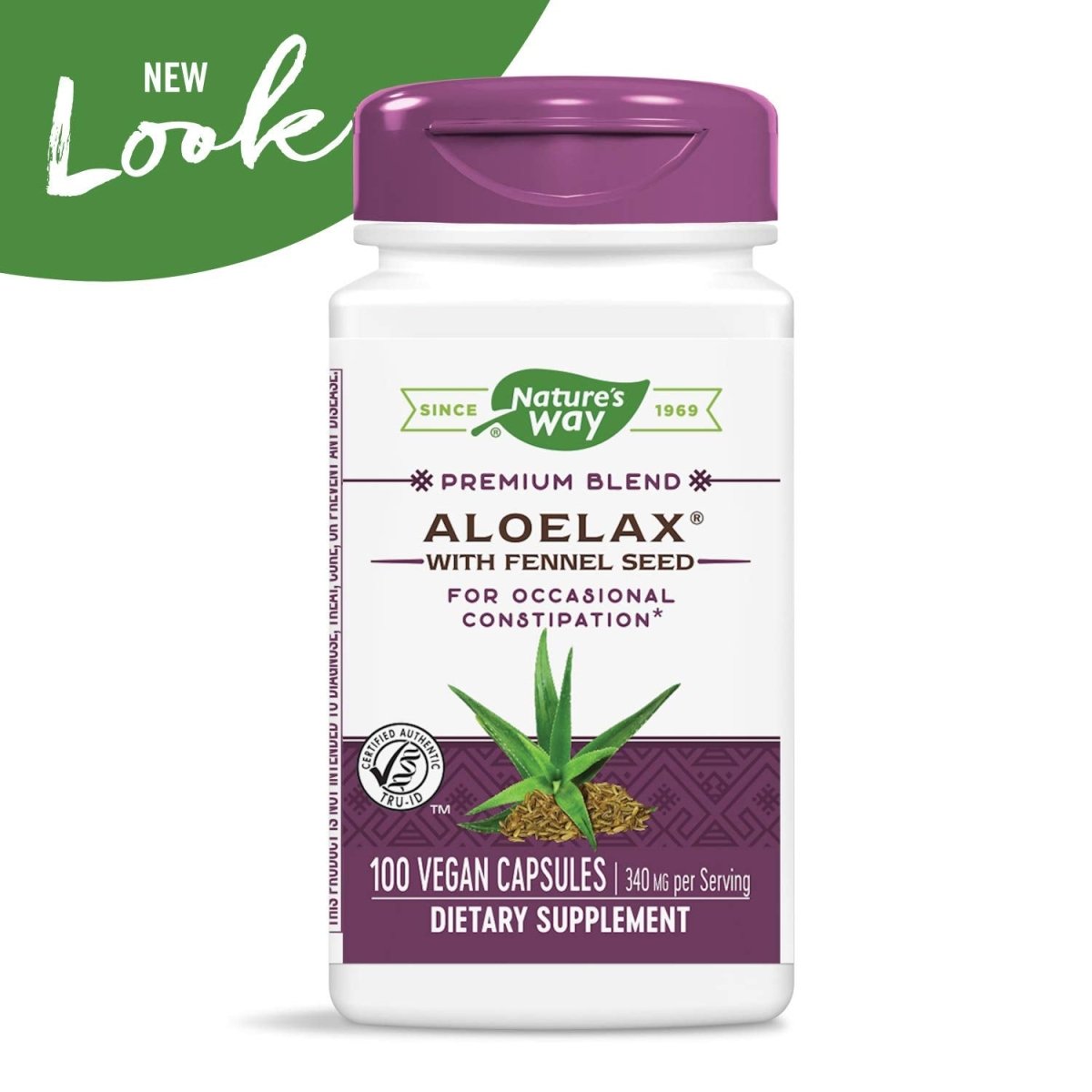 Nature's Way Aloelax, Premium Blend, with Fennel Seed, Occasional Constipation, 340 mg, Vegan, 100 Capsules