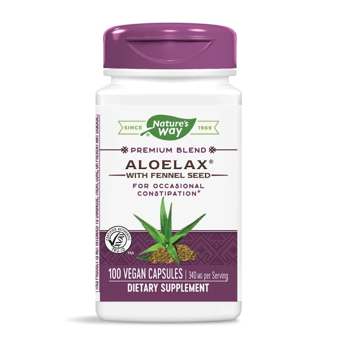 Nature's Way Aloelax, Premium Blend, with Fennel Seed, Occasional Constipation, 340 mg, Vegan, 100 Capsules