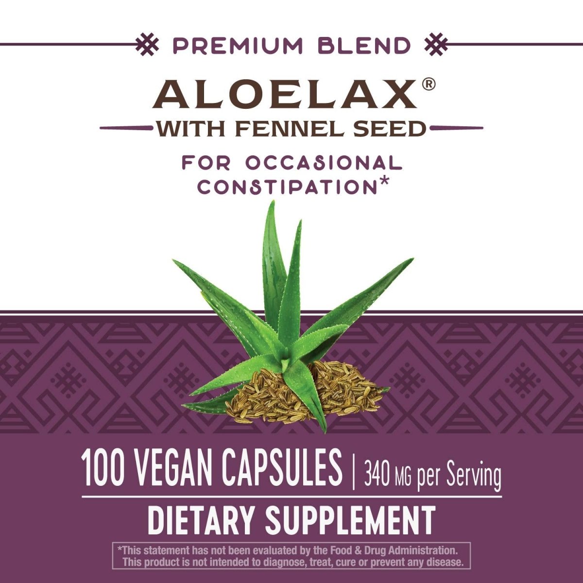 Nature's Way Aloelax, Premium Blend, with Fennel Seed, Occasional Constipation, 340 mg, Vegan, 100 Capsules