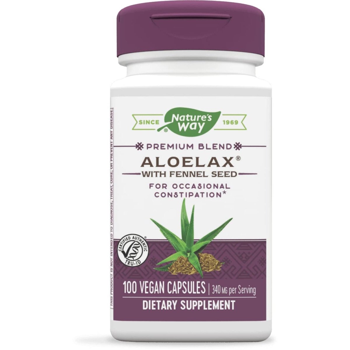 Nature's Way Aloelax, Premium Blend, with Fennel Seed, Occasional Constipation, 340 mg, Vegan, 100 Capsules