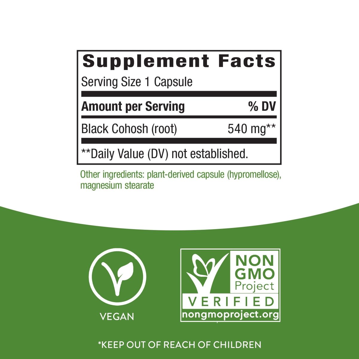 Nature's Way Black Cohosh Root, Traditional Support for Women's Health, Non-GMO Project Verified, 180 Capsules