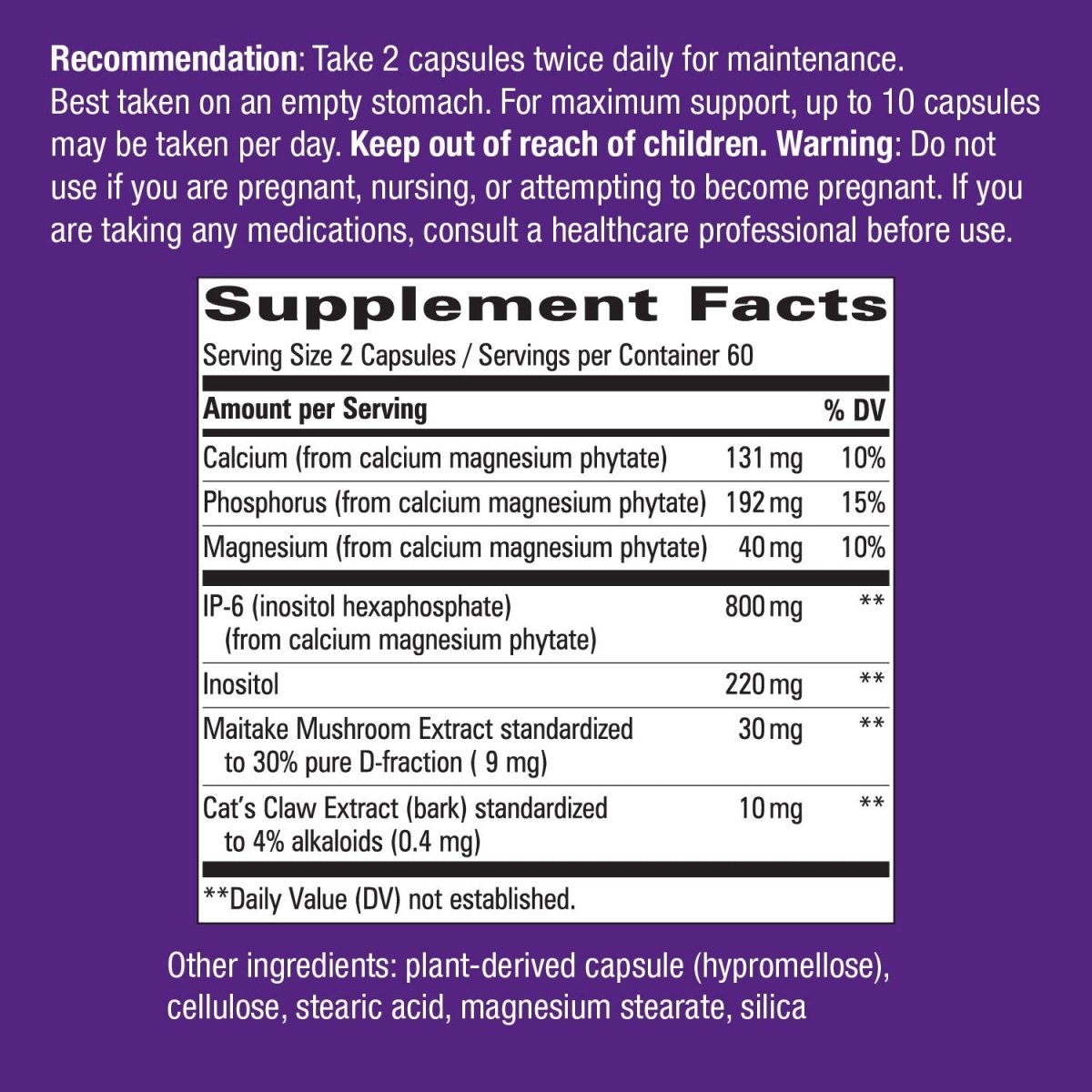 Nature's Way Cell Fort MAX3 IP-6 & Inositol with Maitake & Cat's Claw, Immune Support and Natural Killer-Cell Activity,120 Capsules