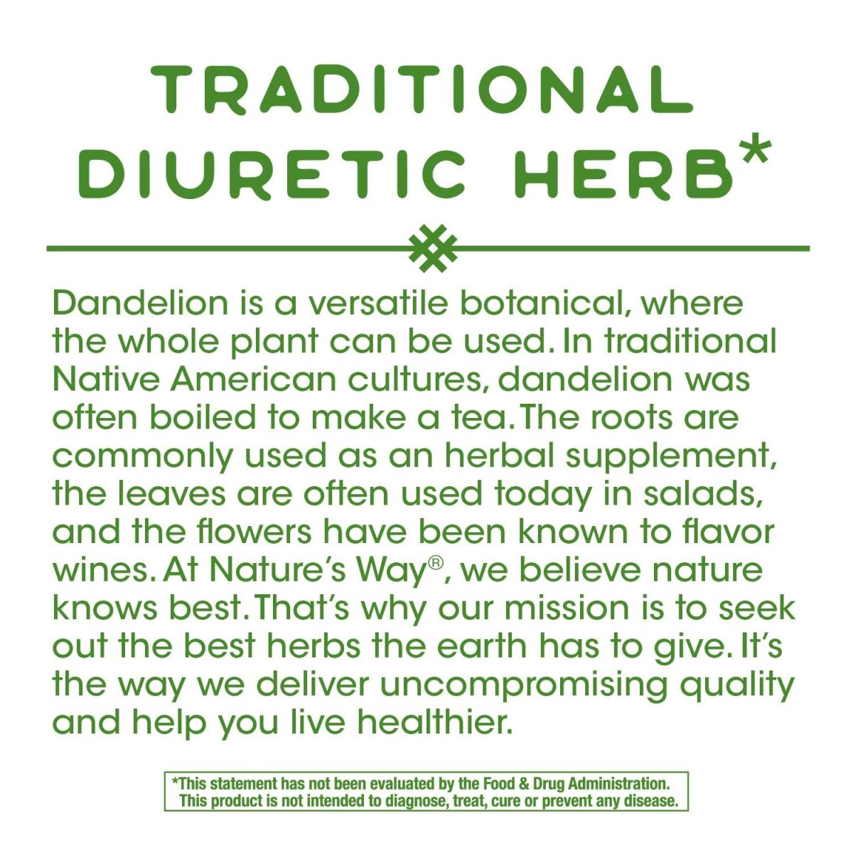 Nature's Way Dandelion Root Diuretic Herb 525 mg per Capsule Non-GMO Project Verified Gluten Free Vegan 180 Count