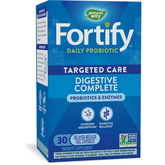 Nature's Way Fortify Daily Probiotic and Enzymes, Digestive Health Complete Targeted Care for Men and Women, 30 Vegan Capsules