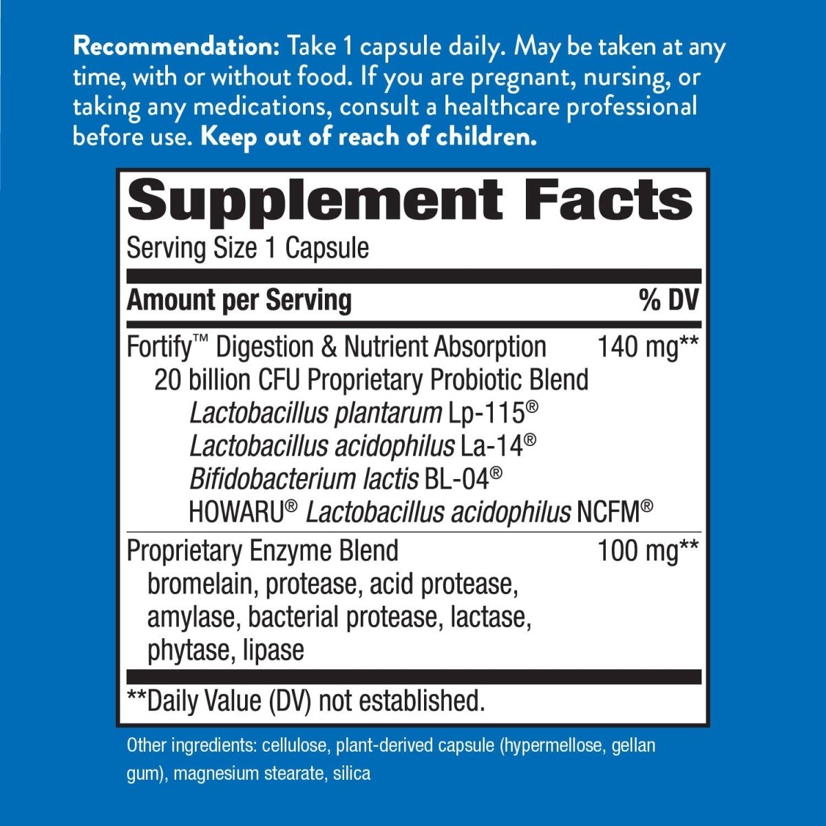 Nature's Way Fortify Daily Probiotic and Enzymes, Digestive Health Complete Targeted Care for Men and Women, 30 Vegan Capsules
