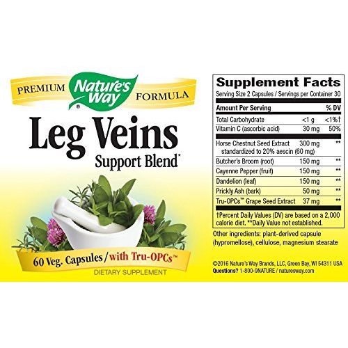 Nature's Way Leg Veins Support Blend; with 6-Herb Blend; Vegan; 60 Vegan Capsules (Pack of 3)