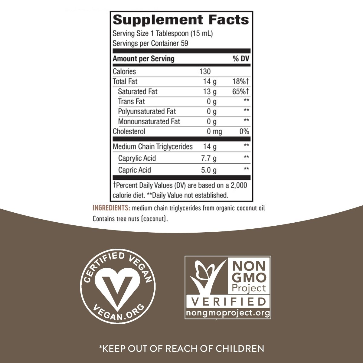 Nature's Way MCT Oil, Brain and Body Fuel from Coconuts; Keto and Paleo Certified, Organic, Gluten Free, Non-GMO Project Verified, 30 Fl. Oz.