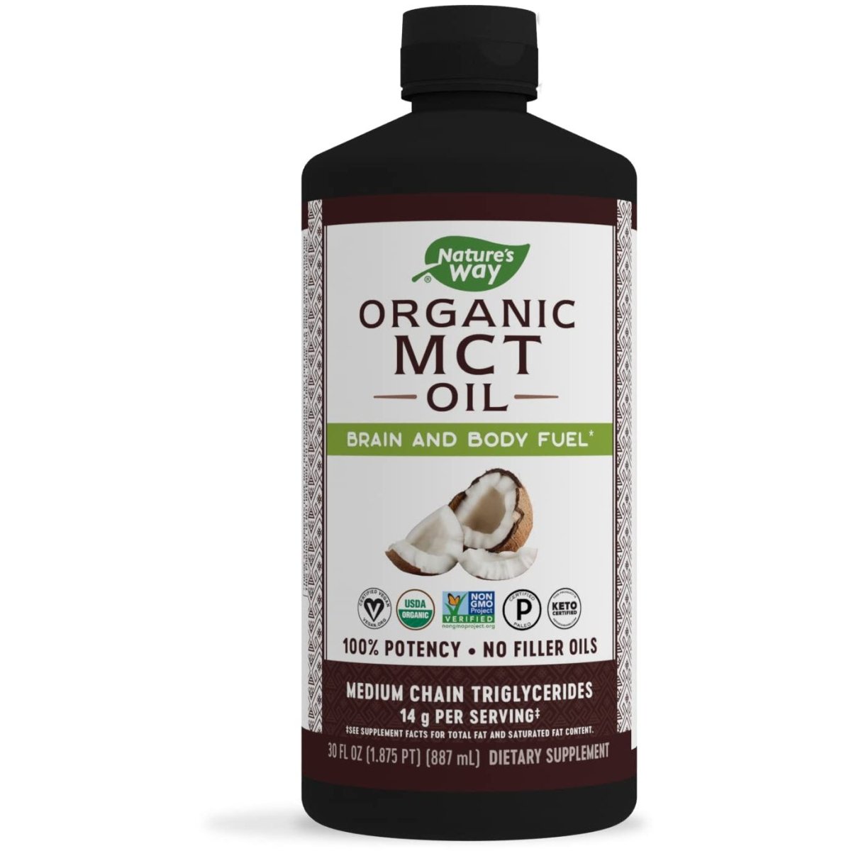 Nature's Way MCT Oil, Brain and Body Fuel from Coconuts; Keto and Paleo Certified, Organic, Gluten Free, Non-GMO Project Verified, 30 Fl. Oz.