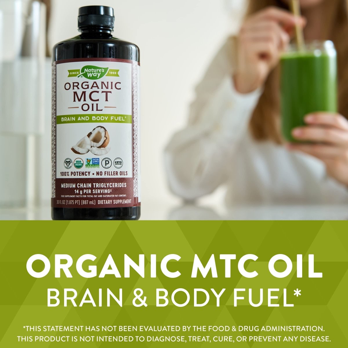 Nature's Way MCT Oil, Brain and Body Fuel from Coconuts; Keto and Paleo Certified, Organic, Gluten Free, Non-GMO Project Verified, 30 Fl. Oz.