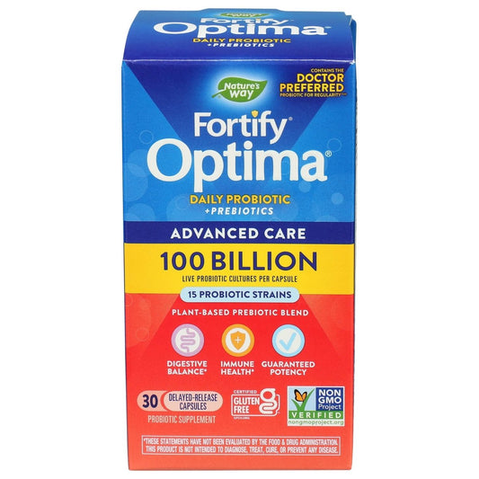 Nature's Way Natures Way Fortify Optima Daily Probiotic, 100 Billion, 15 Strains, Prebiotic, 30 Capsules, 30 Count