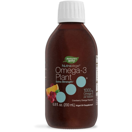 Nature's Way NutraVege Plant Based Omega-3 Extra Strength, Eye, Heart, and Brain Health, Cranberry-Orange Flavored Liquid, 6.8 oz