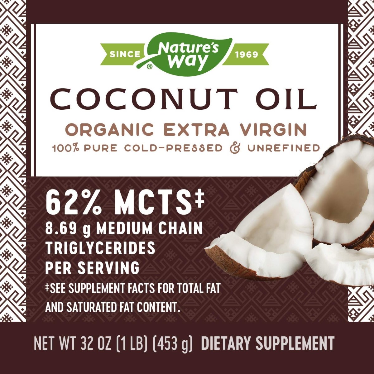 Nature's Way Organic Extra Virgin Coconut Oil, Pure & Unrefined, Cold-Pressed, USDA Organic
