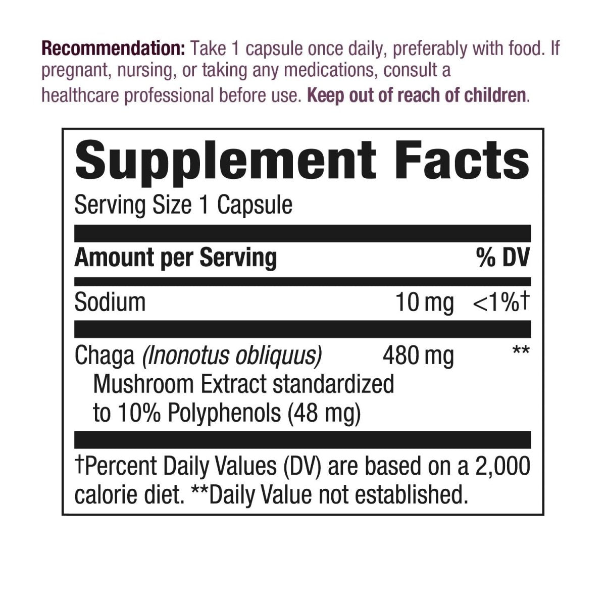 Nature's Way Premium Extract Chaga, Supports Antioxidant Pathways, 480 mg per serving, 30 Vcaps