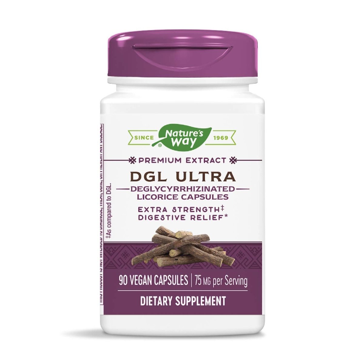 Nature's Way Premium Extract DGL Ultra Extra Strength Digestive Relief, 90 Capsules