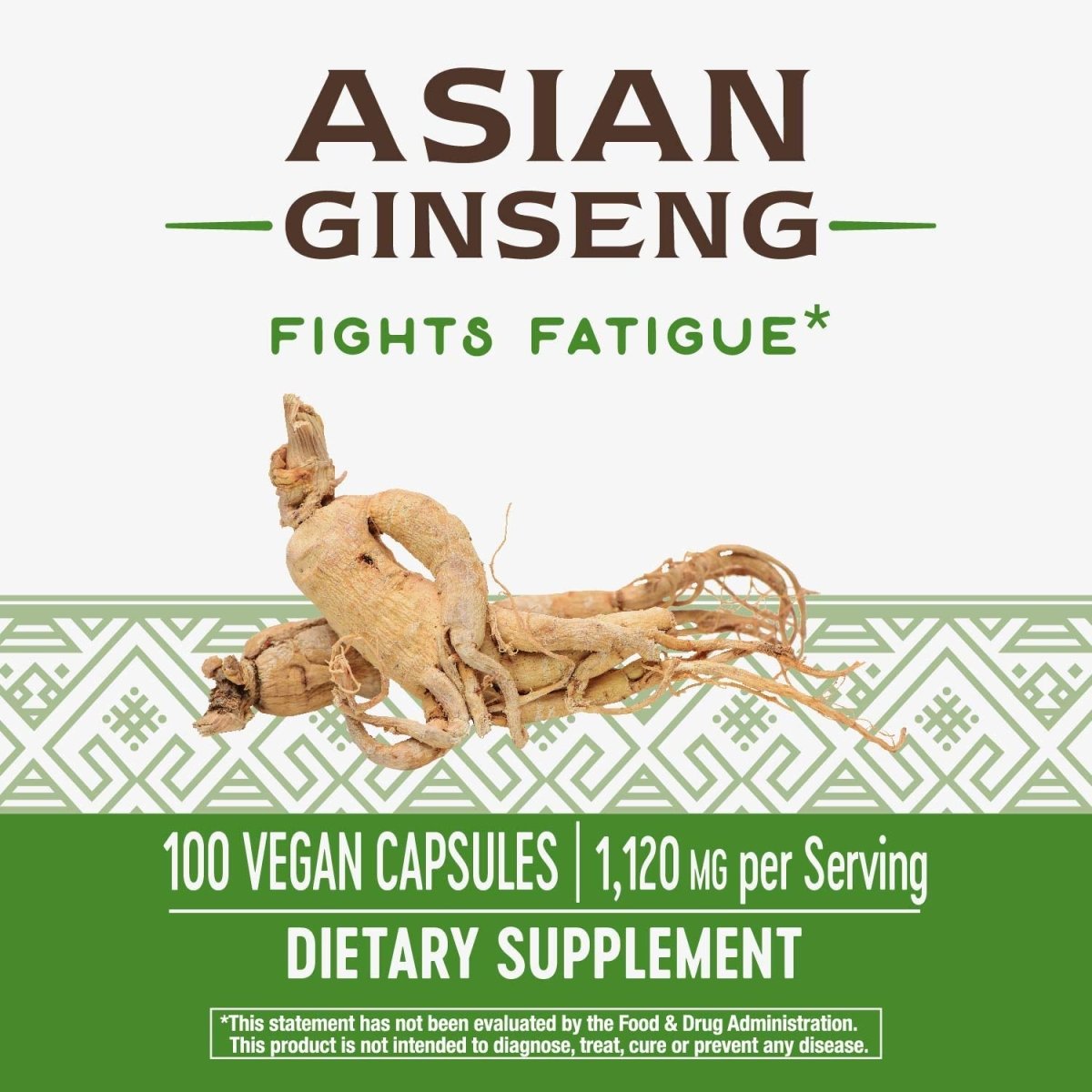 Nature's Way Premium Herbal Asian Ginseng, Fights Fatigue, 1,120 mg per serving, Vegan, 100 Capsules