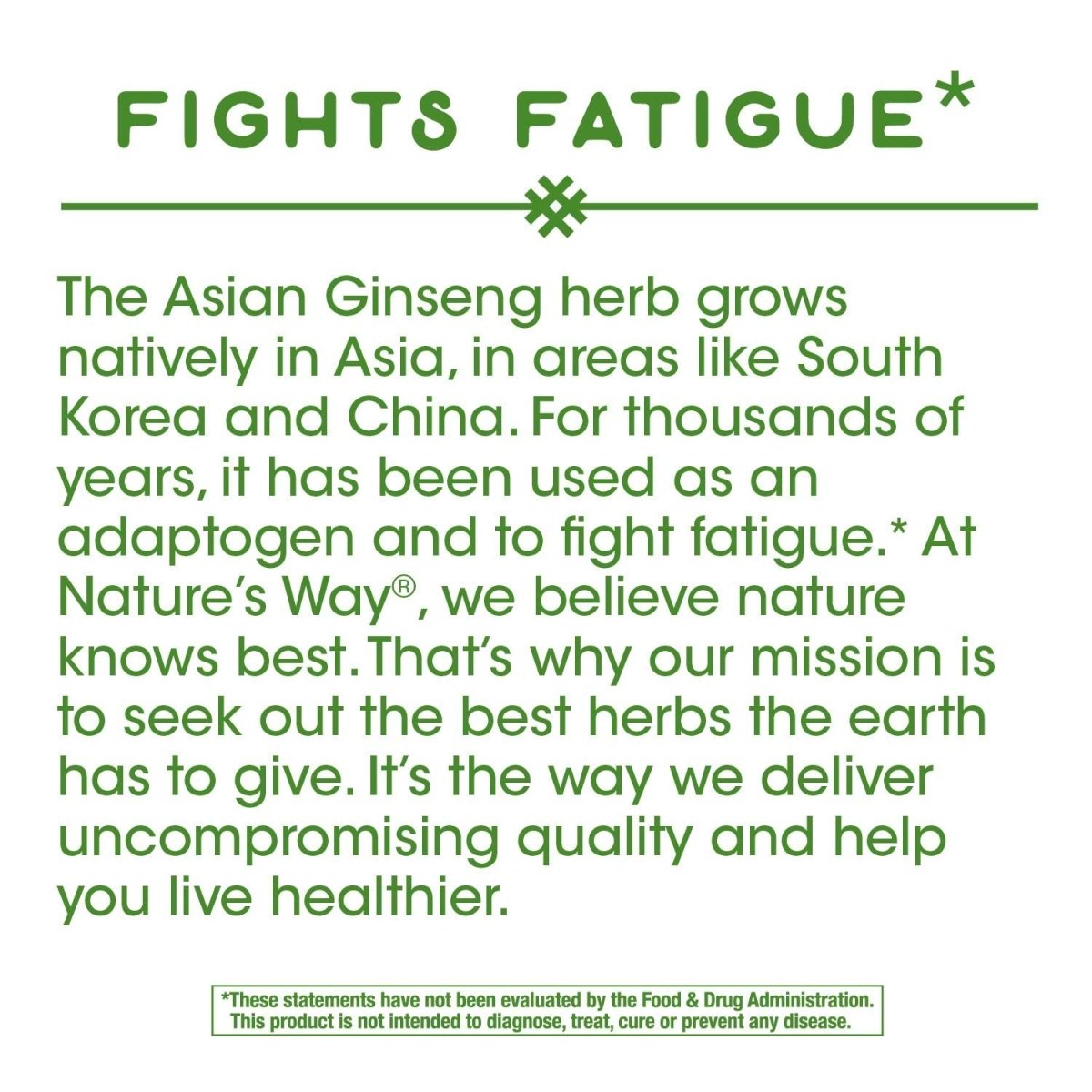 Nature's Way Premium Herbal Asian Ginseng, Fights Fatigue, 1,120 mg per serving, Vegan, 100 Capsules