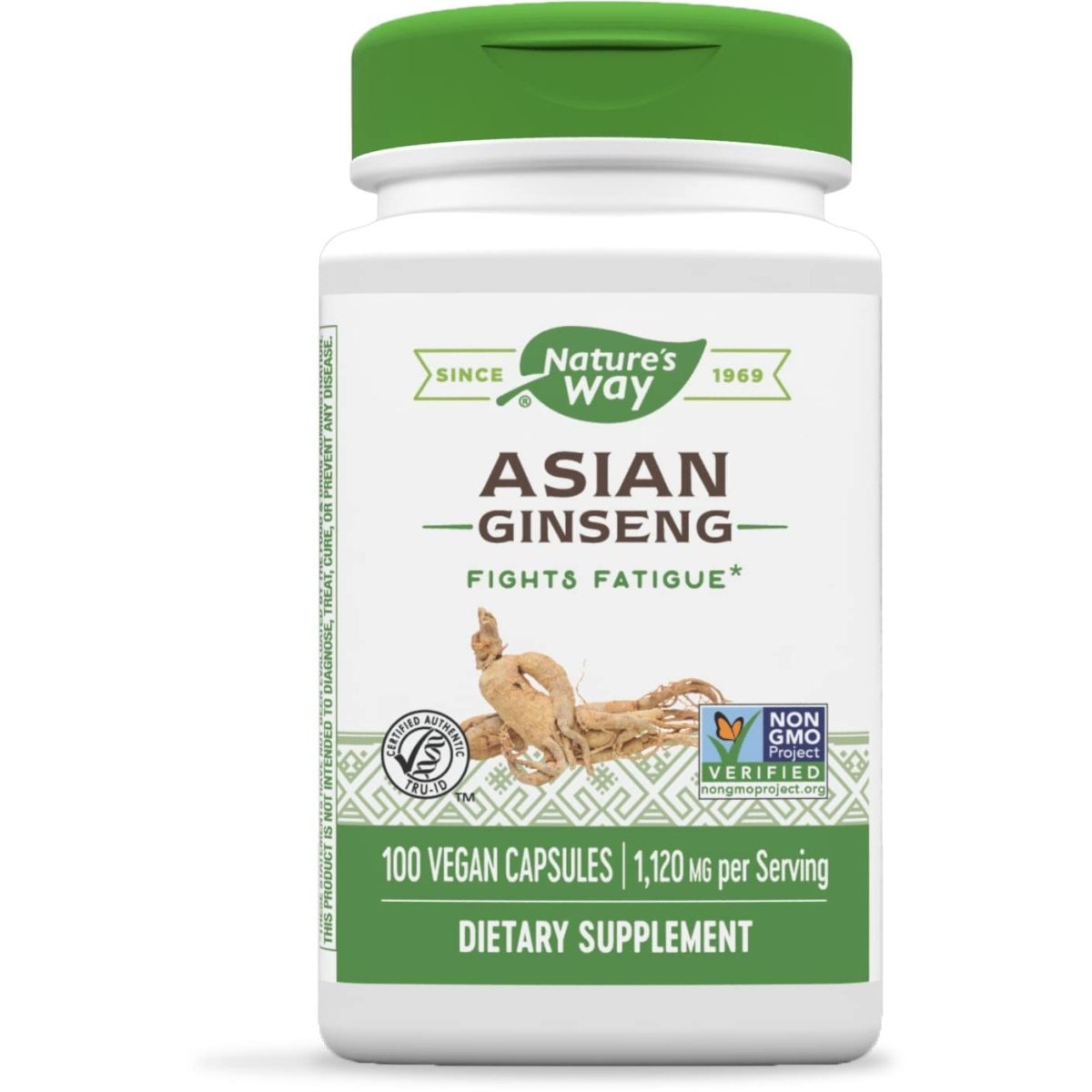 Nature's Way Premium Herbal Asian Ginseng, Fights Fatigue, 1,120 mg per serving, Vegan, 100 Capsules