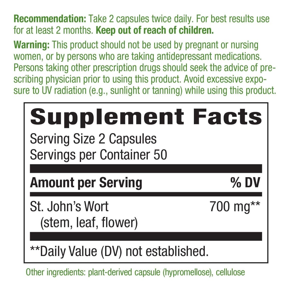 Nature's Way Premium St. John's Wort Herb, Promotes Positive Outlook, 700 mg per serving, 100 Vegan Capsules