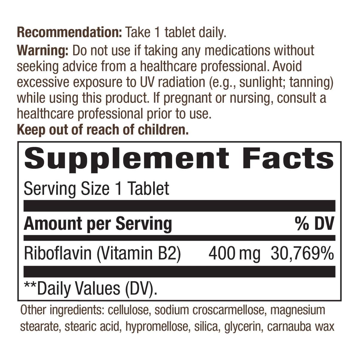 Nature's Way Riboflavin Vitamin B2 Supports Cellular Energy 30 Tablets
