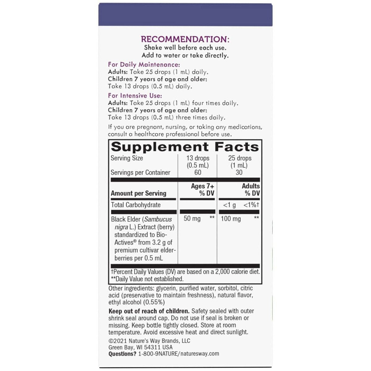 Nature's Way Sambucus Elderberry Drops with Ultra Strength Elderberry, Immune Support, Made from 6400mg of Elderberries per 1 mL, 1 Fl. Oz.