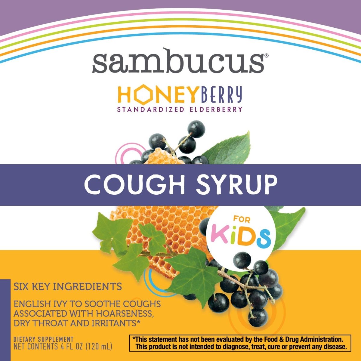 Nature's Way Sambucus HoneyBerry Cough Syrup for Kids with Black Elderberry Extract & Organic Honey, Immune Support, 4 Fl. Oz.