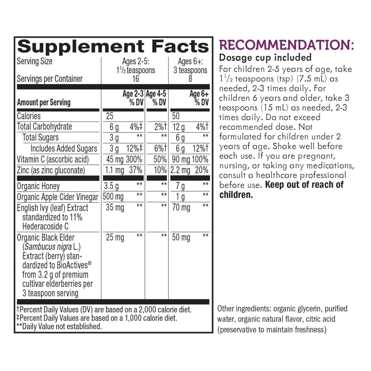 Nature's Way Sambucus HoneyBerry Cough Syrup for Kids with Black Elderberry Extract & Organic Honey, Immune Support, 4 Fl. Oz.