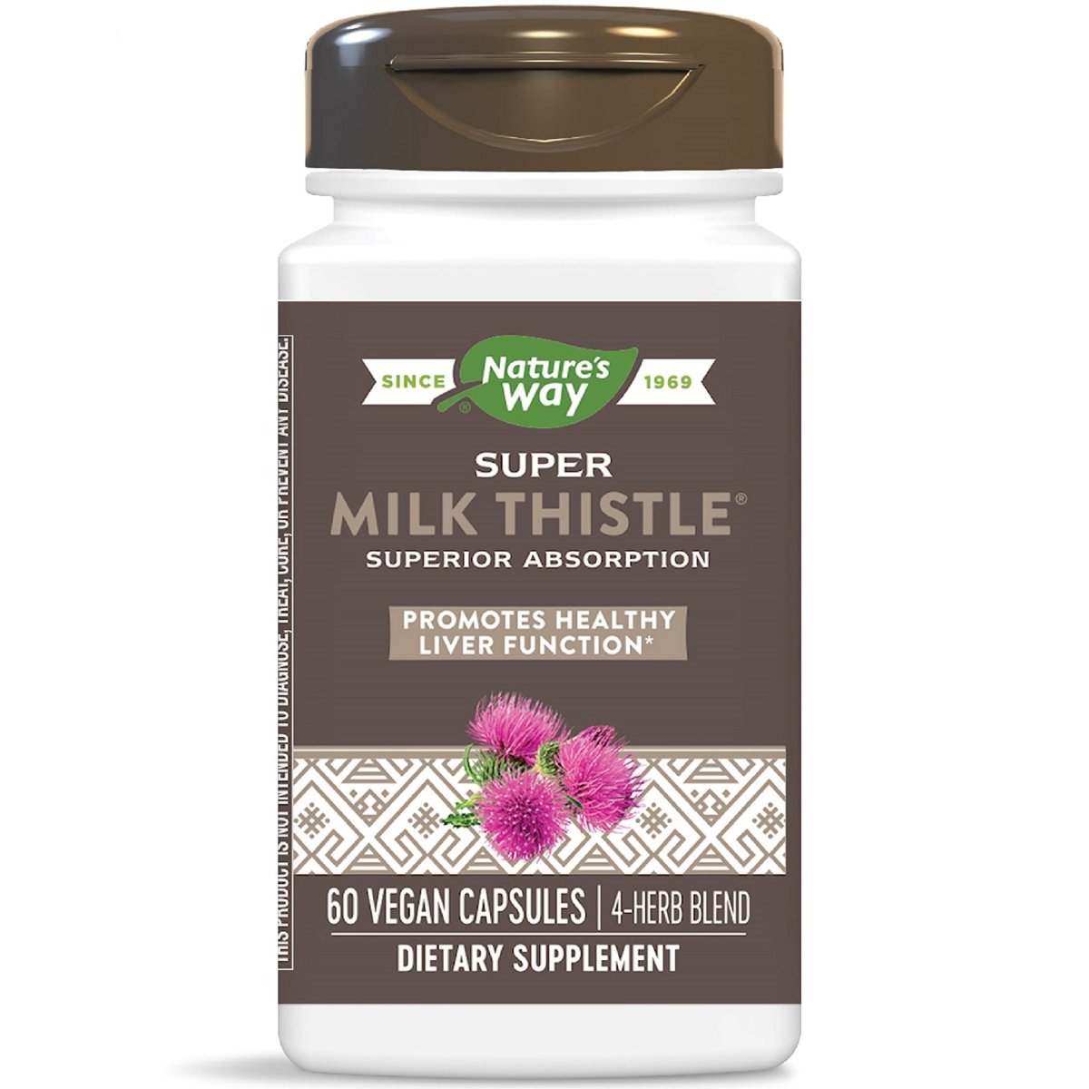 Nature's Way Super Milk Thistle Promotes Healthy Liver Function 4-Herb Blend Vegan 60 Capsules